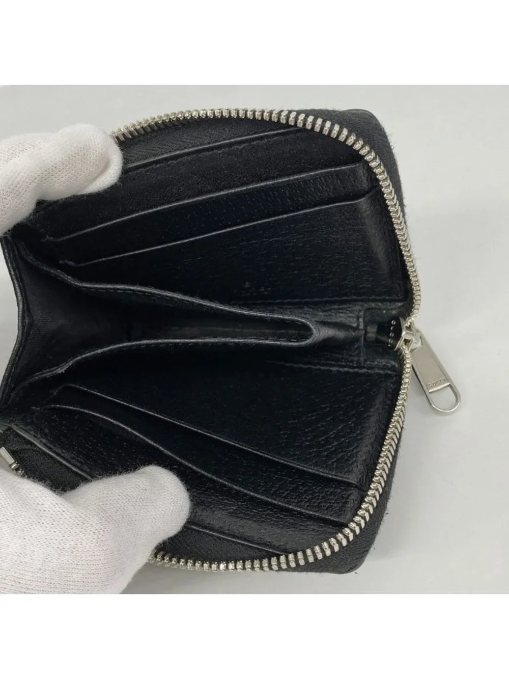 ★SOLD★ Gucci Wallet Jumbo GG Canvas Black Silver - Picture 3 of 9